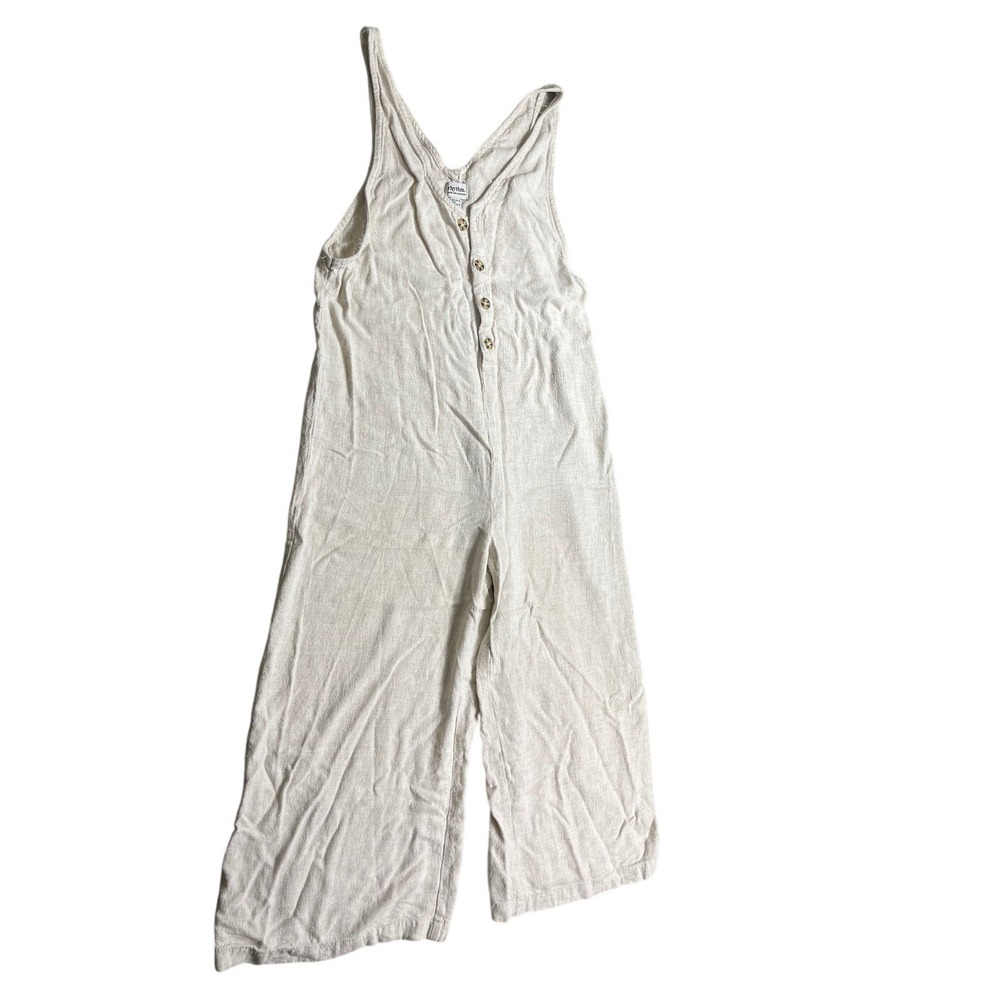 Rhythm Linen Blend Cropped Wide Leg Jumpsuit Women's 8 Neutral Coastal